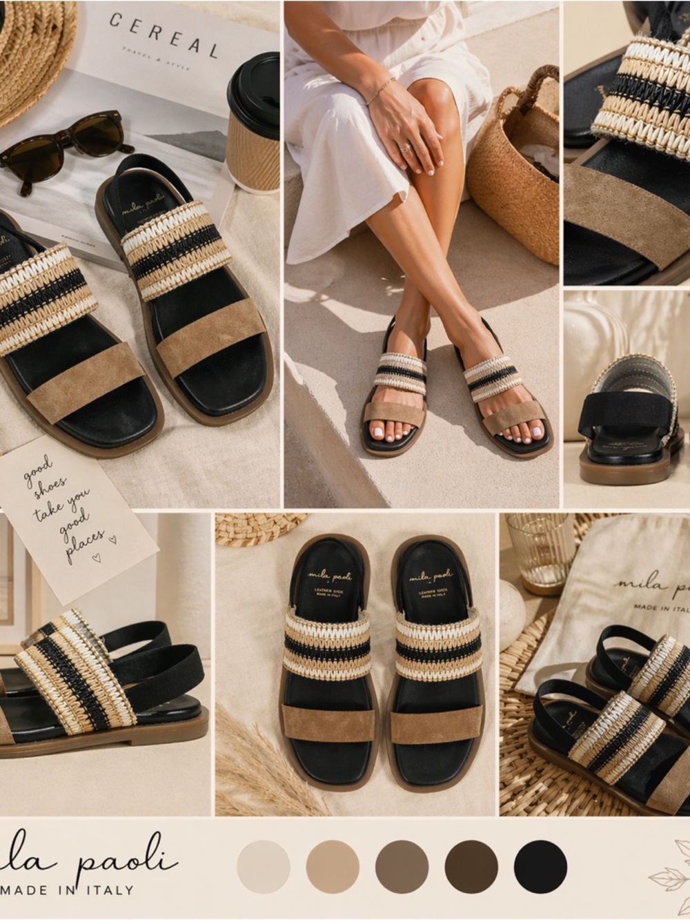 Mila Paoli Italy Sandals 8 Woven Raffia Leather Footbed Boho Comfort Walk Slides